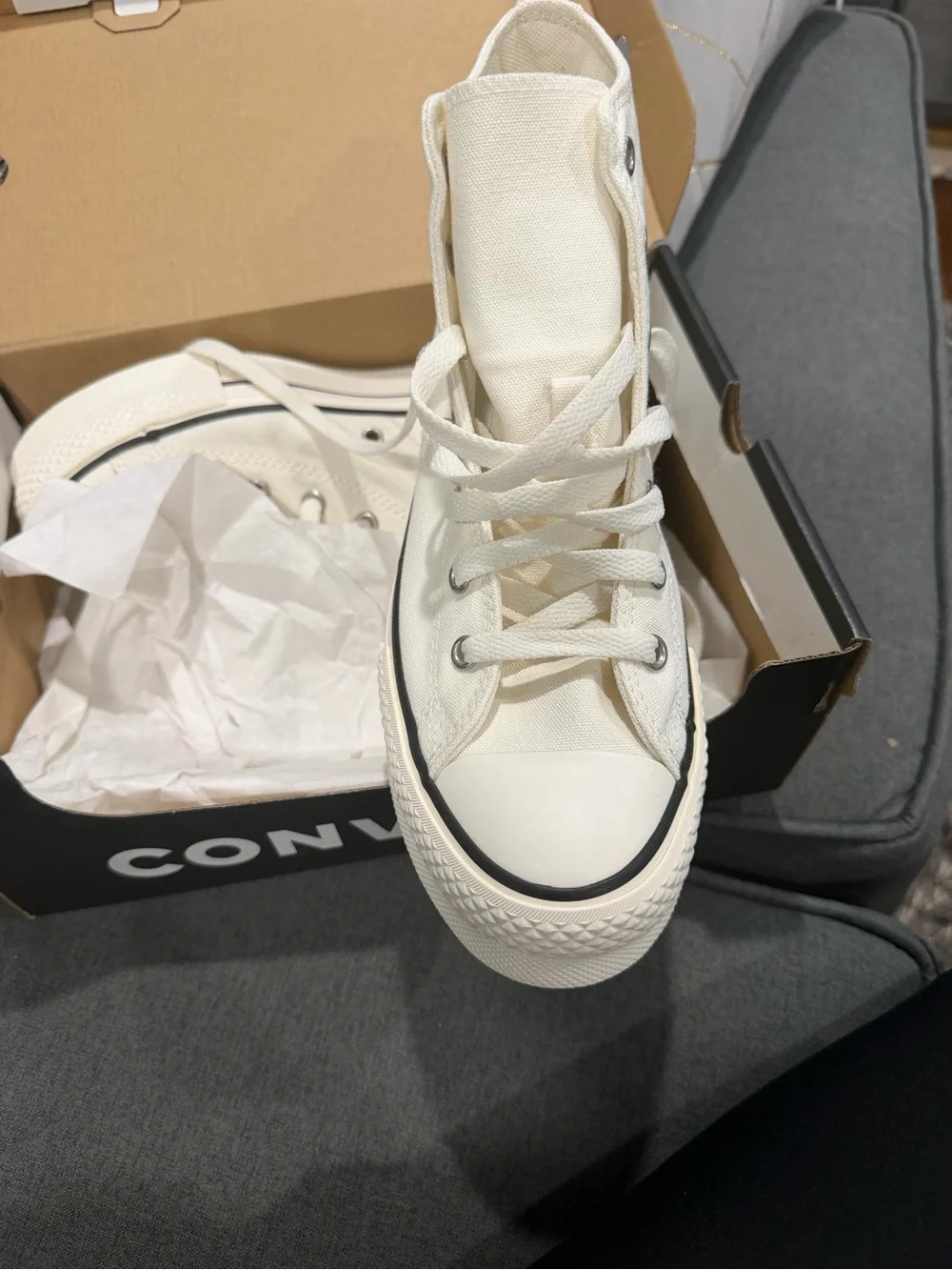Converse Kids High Top Sneakers - White with Black Stripes